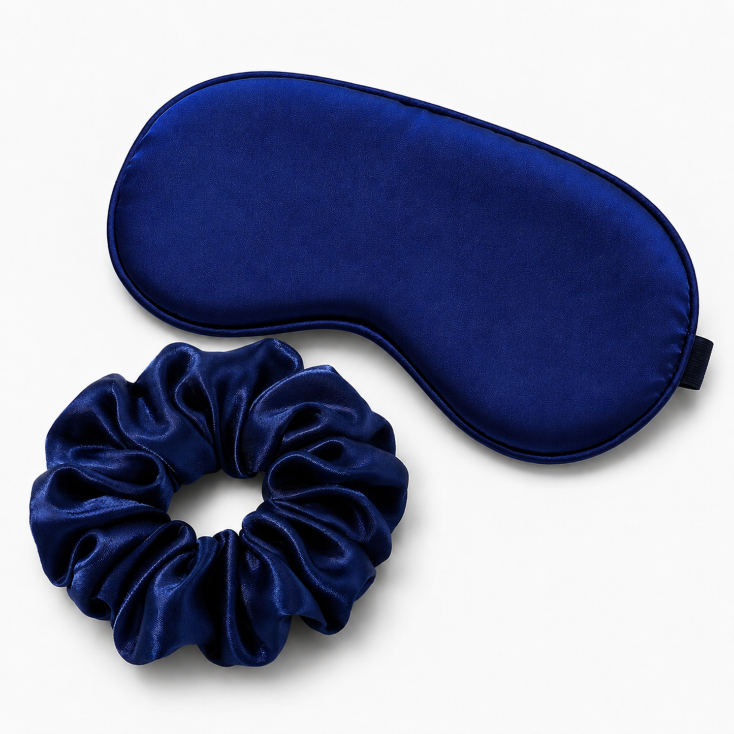 Navy blue satin eye mask and oversized scrunchie sleep set
