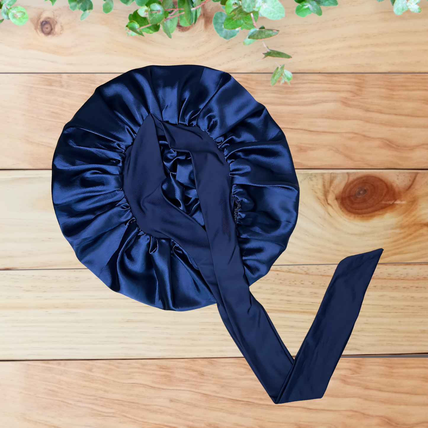 Satin Lined Stretch Tie Hair Bonnet - Navy Blue | Premium Hair Protection