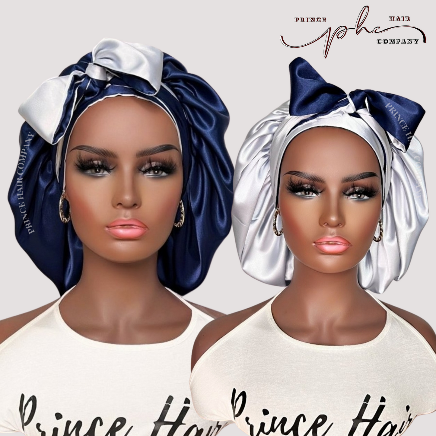 CLEARANCE - Navy Blue and Silver All Satin Reversible Bonnet