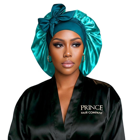 Original Stretch Tie satin bonnet by Prince Hair Company — adjustable double-layer sleep cap that stays on all night for curls, braids & locs