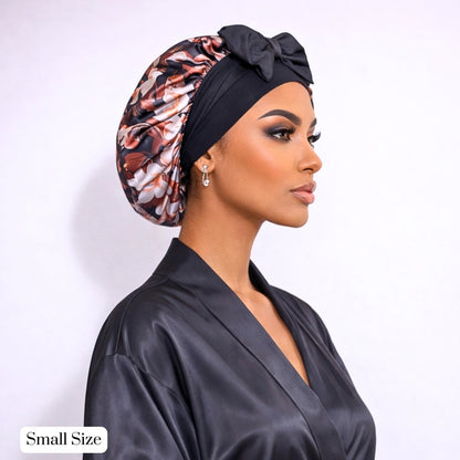 Brown Magnolia Stretch Tie Satin Sleep Cap for Curly, Braids & Natural Hair - PHC