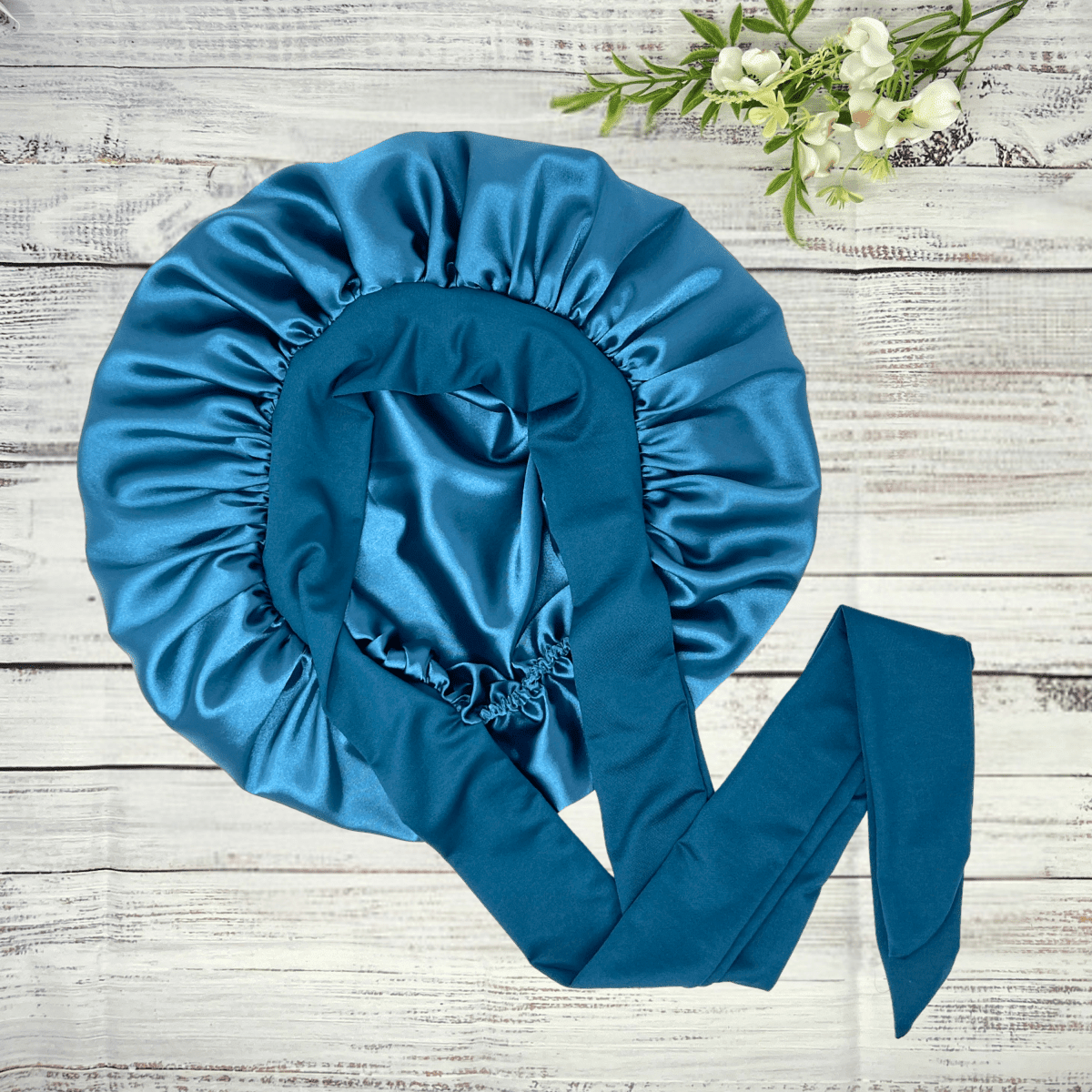 Peacock Blue Satin Hair Bonnet – Double Lined Sleep Cap for Curly, Natural, Braided &amp; Protective Styles | Small or Large - PHC