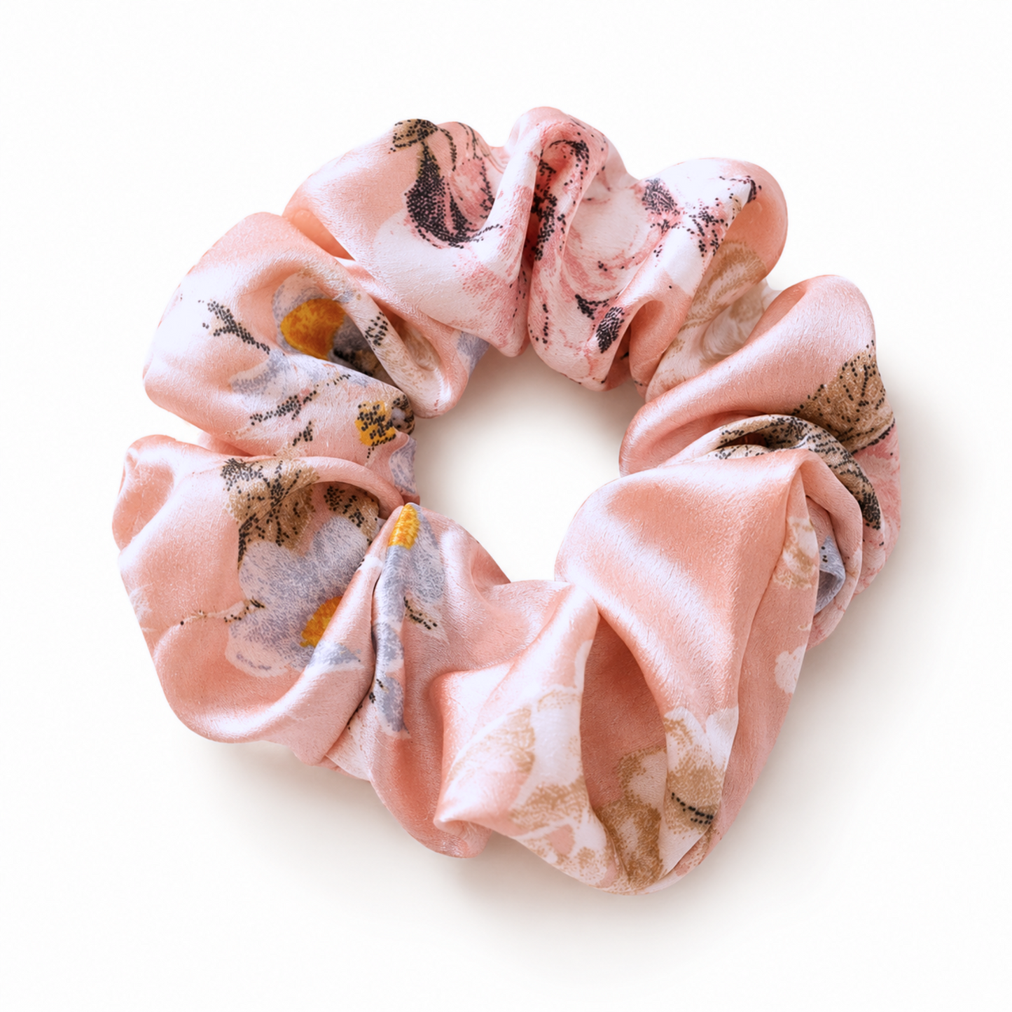 Pink Blossom floral satin scrunchie