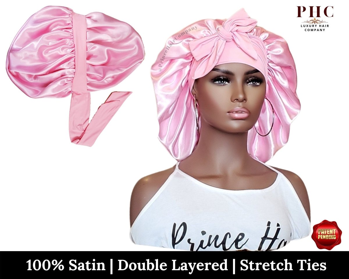 Pink Satin Tie Bonnet | Double Layered, Elastic Nape - PHC