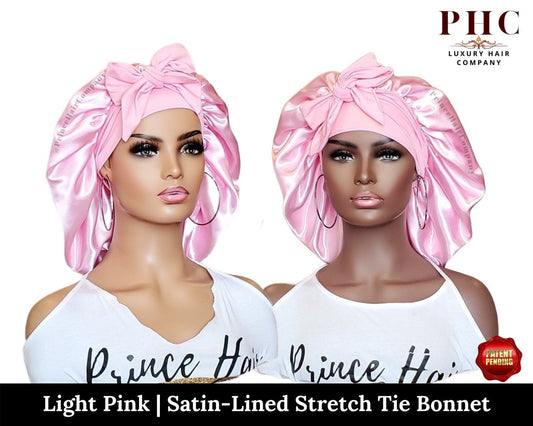 Pink Satin Tie Bonnet | Double Layered, Elastic Nape - PHC