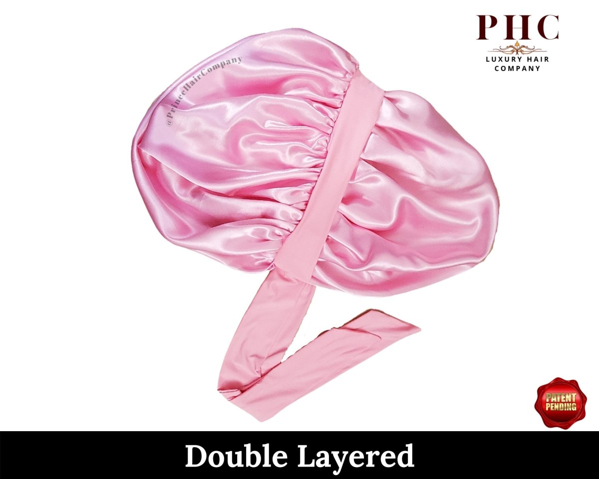 Pink Satin Tie Bonnet | Double Layered, Elastic Nape - PHC