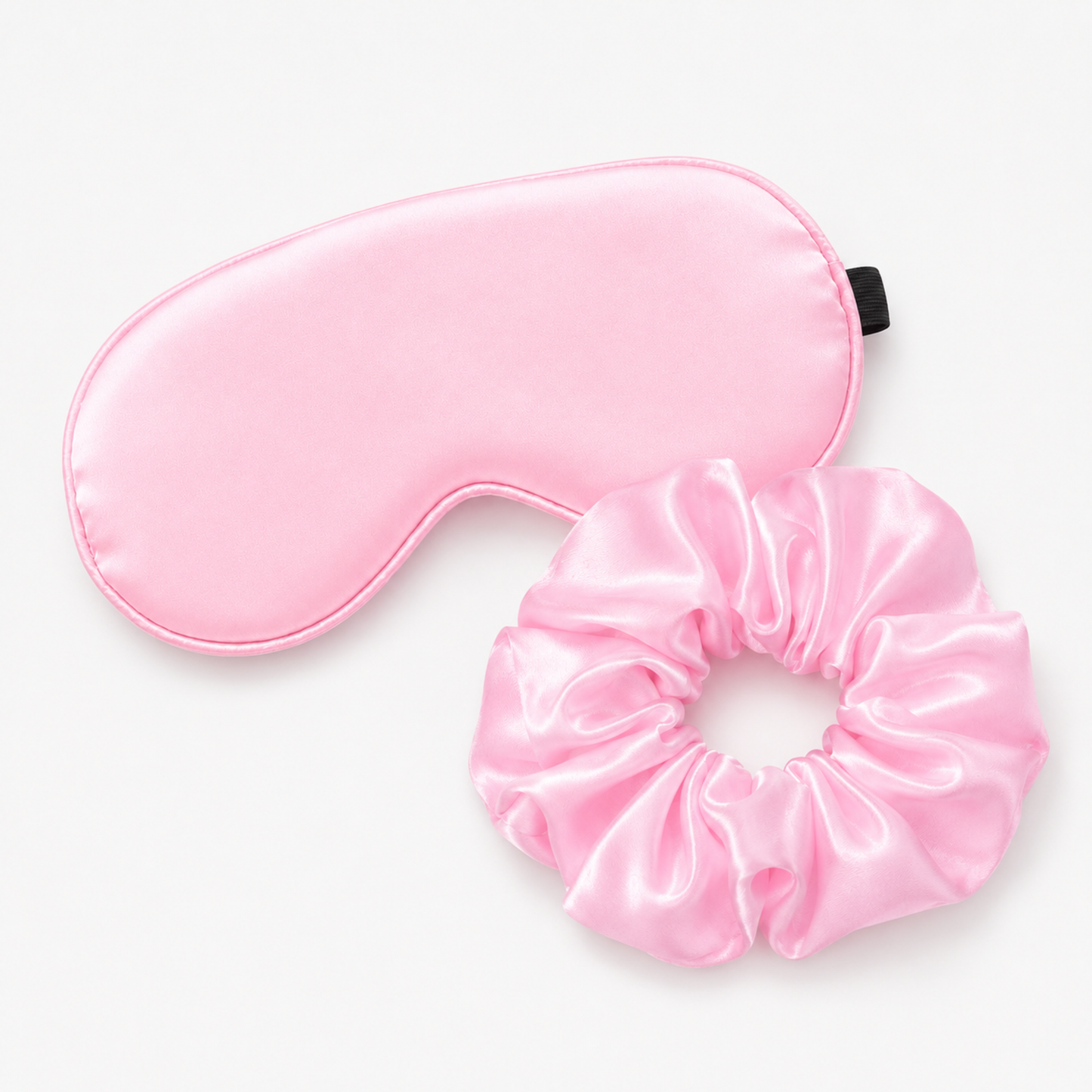 Pink satin eye mask and oversized scrunchie sleep set
