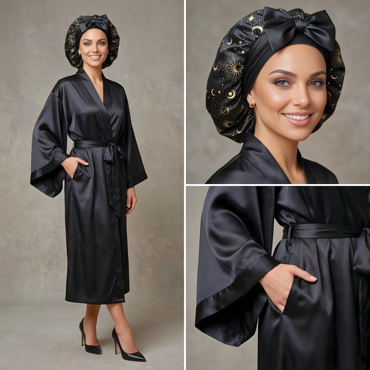 Plus Size Satin Kimono Robe, 4 Piece Gift Set - PHC