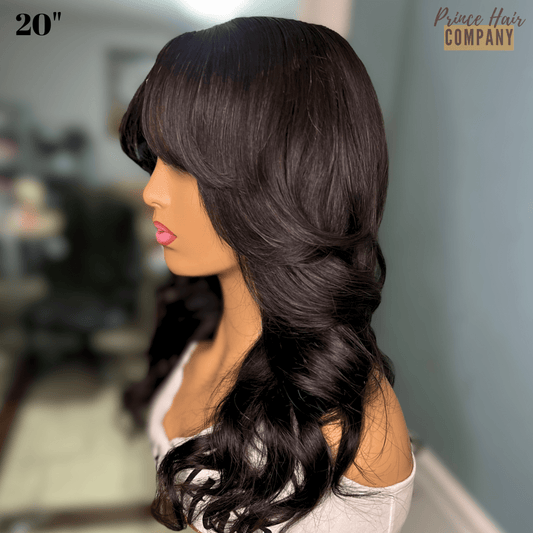 Pre - styled 4X4 Glueless Brazilian Closure Wig Layered with Bangs 20" - PHC