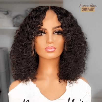 Pre - styled 4X4 Glueless Brazilian Curly Bang Wig - PHC