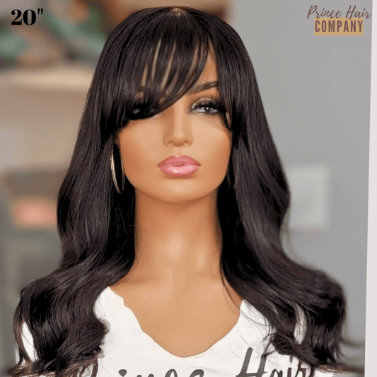 Pre - styled Glueless 4x4 Brazilian Closure Wig with Bang 20" - PHC