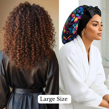 Graffiti Butterfly Print Satin-Lined Reversible Hair Bonnet | Adjustable Stretch Ties