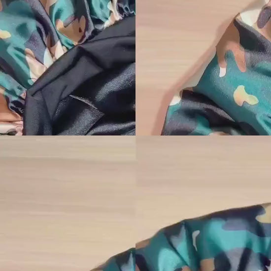 Men’s No Tie Satin Bonnet for Locs, Braids & Curly Hair, Adjustable Non Slip Double Layer Sleep Cap, Camouflage