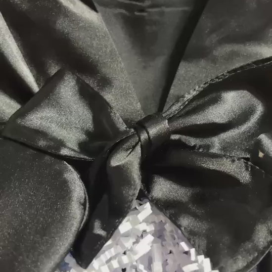 Satin Kimono Robe Gift Set for Women, Long Black Robe with Bonnet, Eye Mask and Scrunchie, 4 Piece Sleep Set, One Size Fits Most
