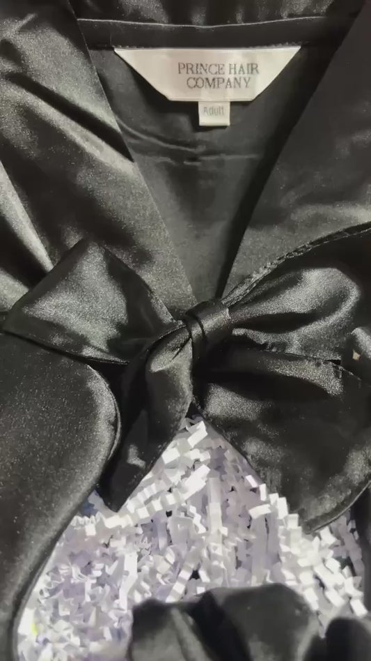 Satin Kimono Robe Gift Set for Women, Long Black Robe with Bonnet, Eye Mask and Scrunchie, 4 Piece Sleep Set, One Size Fits Most