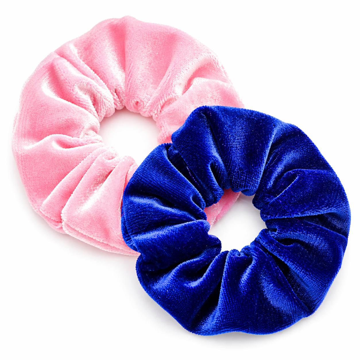 Royalty 2-piece velvet scrunchie set in pastel pink and royal blue