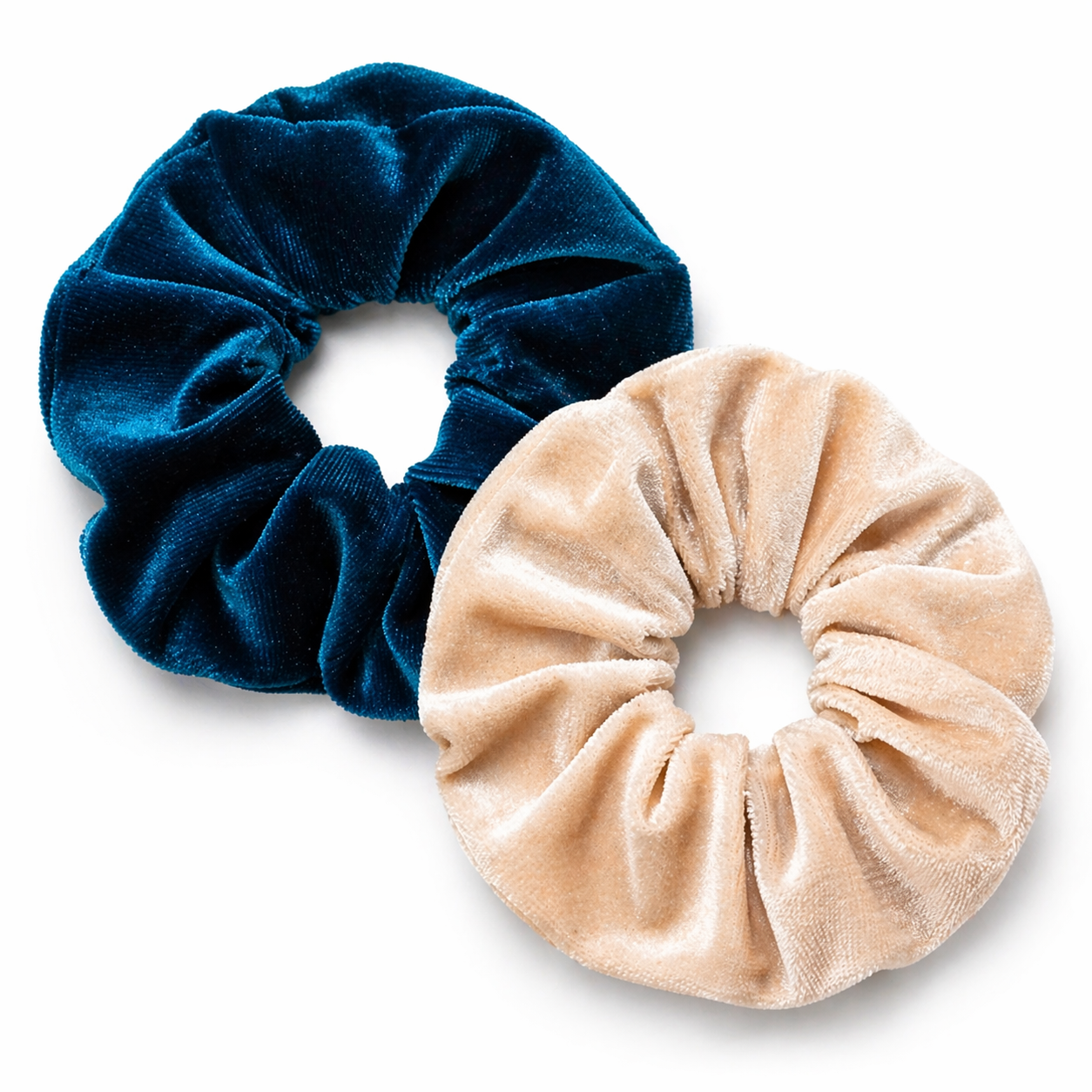 Prussian 2-piece velvet scrunchie set in deep teal and champagne