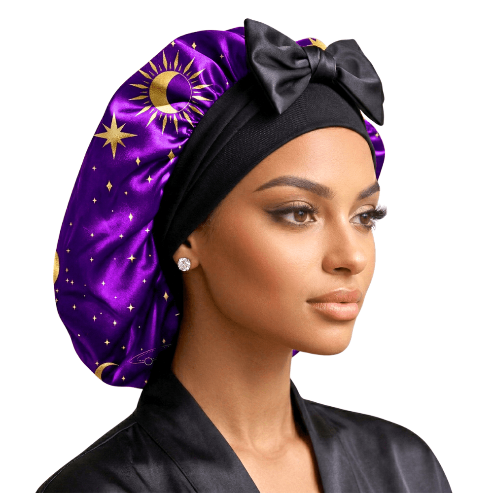 Purple Celestial Reversible Silk Infused Satin Bonnet - PHC
