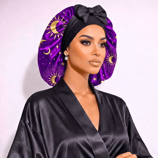 Purple Celestial Reversible Silk Infused Satin Bonnet - PHC
