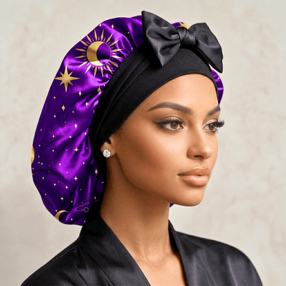 Purple Celestial Reversible Silk Infused Satin Bonnet - PHC