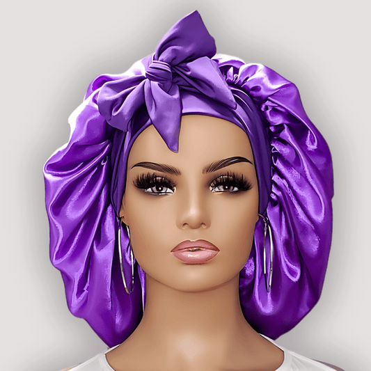 Purple Satin - Lined Stretch Tie Bonnet - PHC