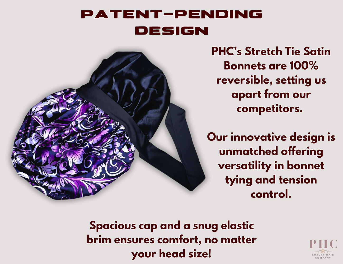 Satin Lined Stretch Tie Satin Hair Bonnet - Purple Floral Swirl | Premium Hair Protection