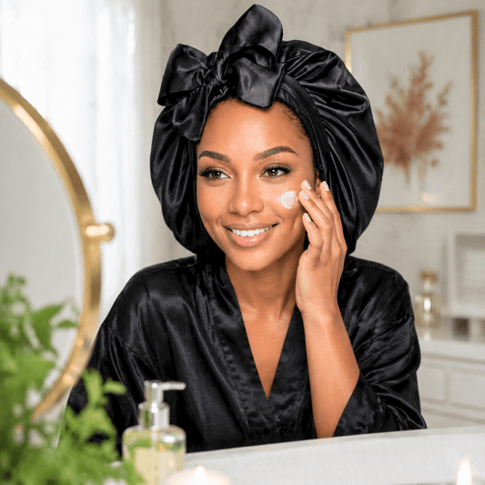 Reversible All - Satin Tie Bonnet in Black/Black - PHC