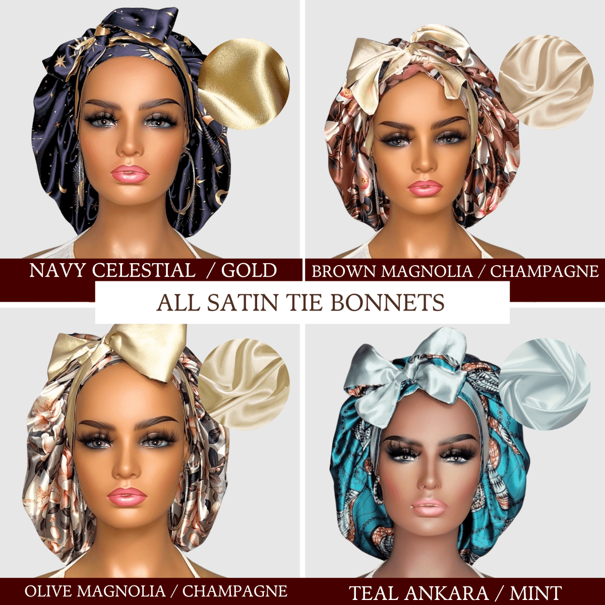Reversible All - Satin Tie Bonnet | Medium Sleep Cap - PHC
