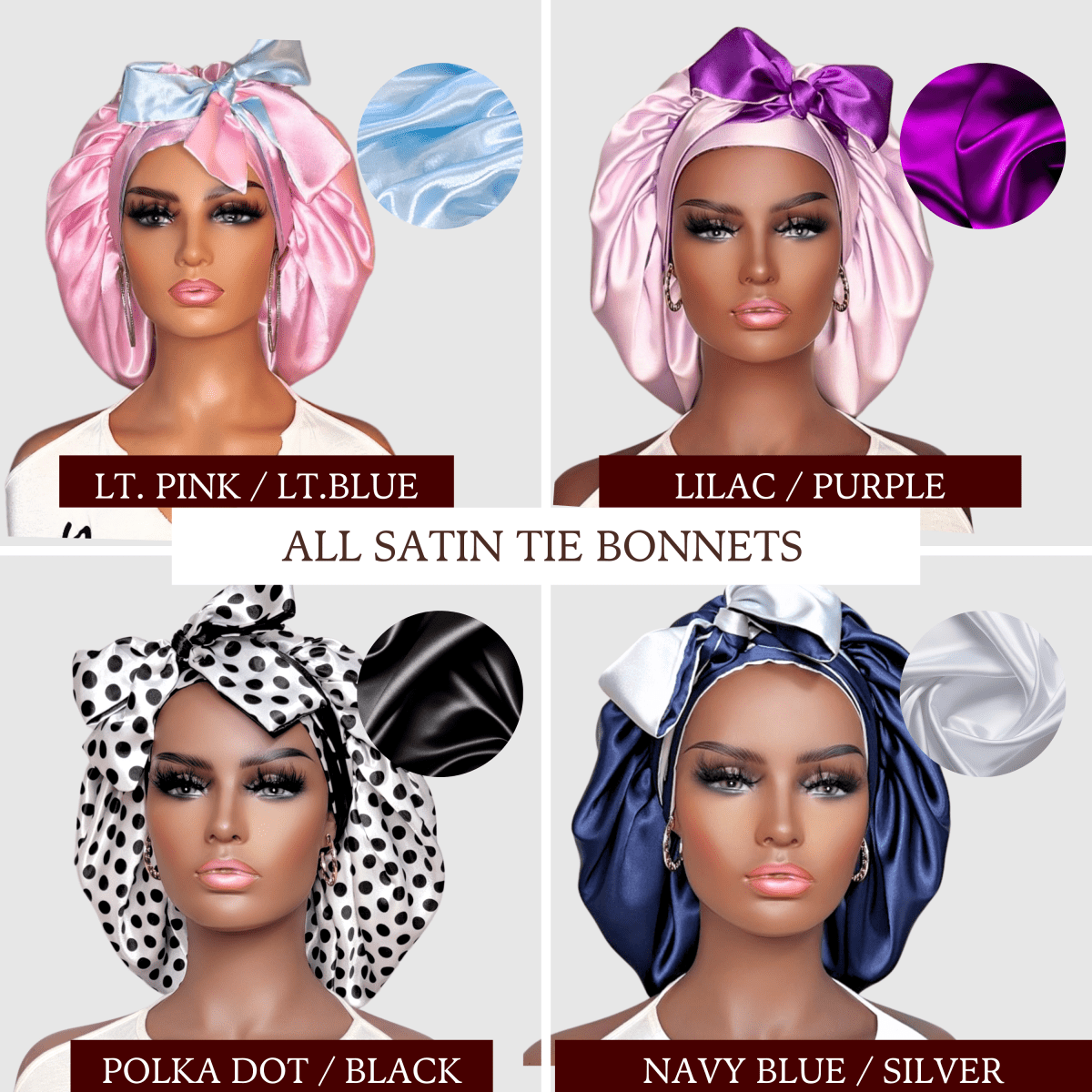Reversible All - Satin Tie Bonnet | Medium Sleep Cap - PHC