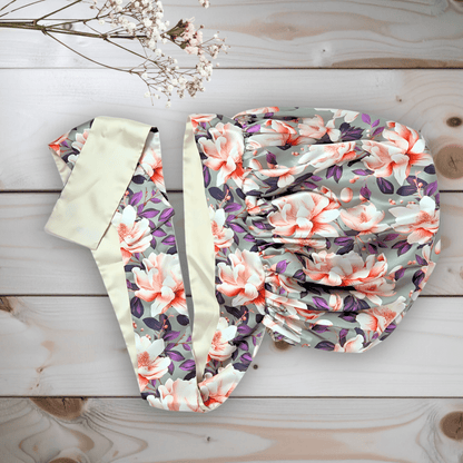 Reversible Charmeuse Silk Satin Bonnet – Exclusive Olive Magnolia Print - PHC