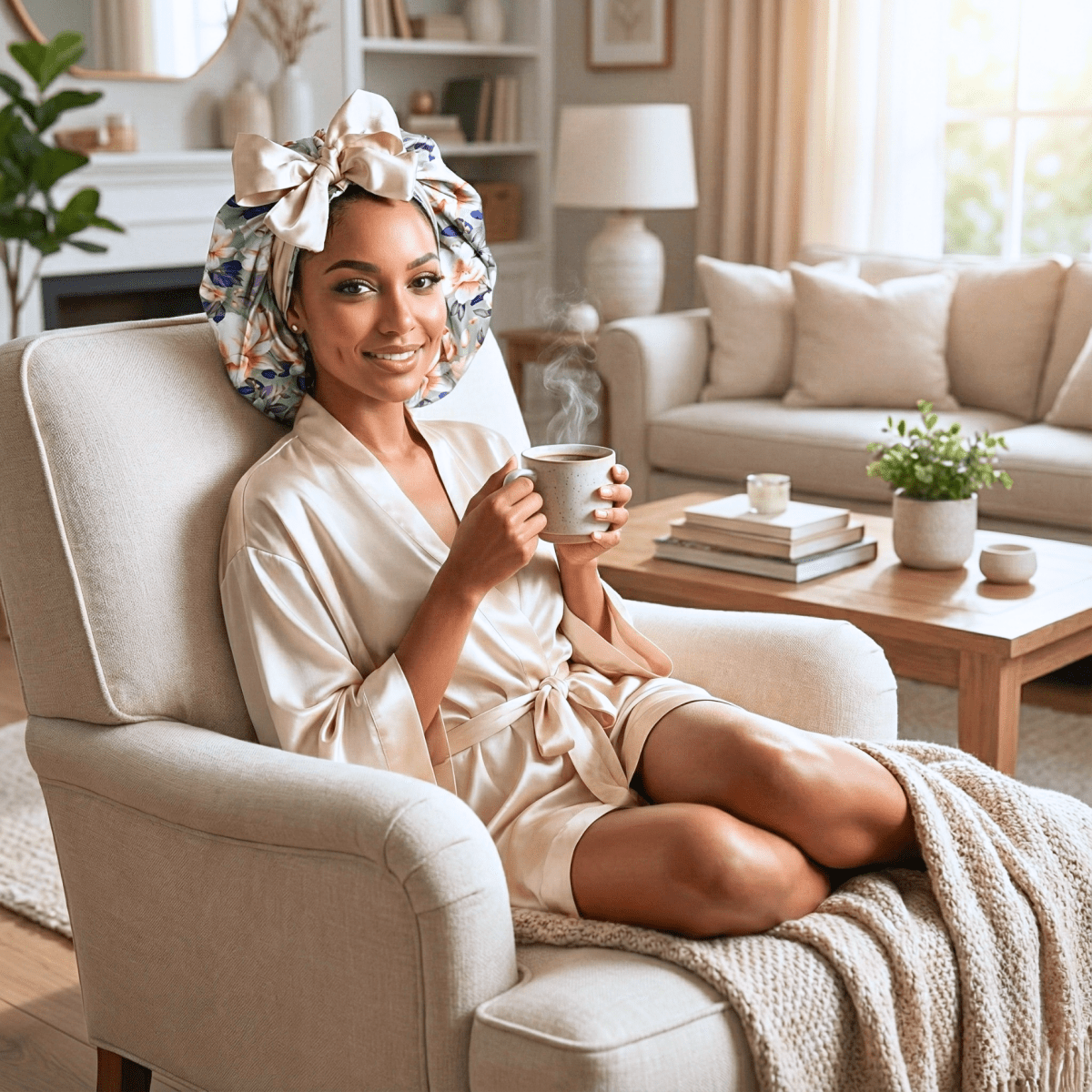 Reversible Charmeuse Silk Satin Bonnet – Exclusive Olive Magnolia Print - PHC