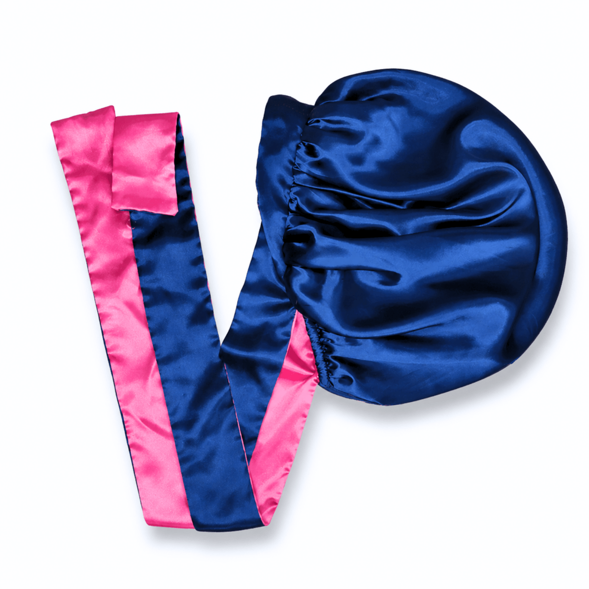 Reversible Satin Tie Bonnet for Sleeping, Navy Blue and Fuchsia - PHC