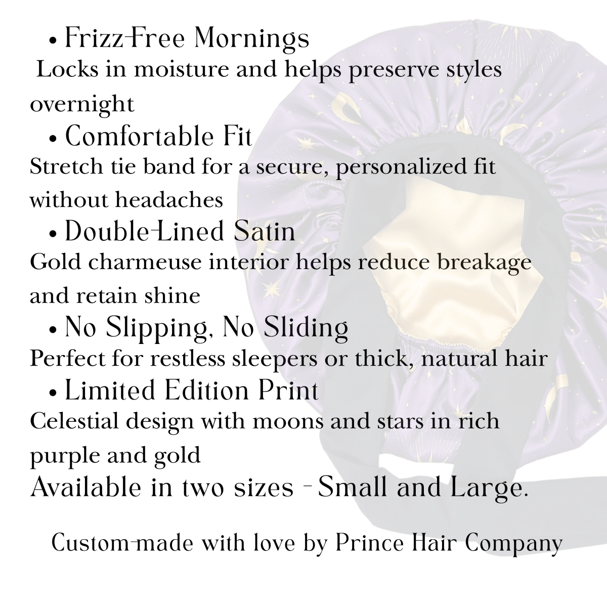 Reversible Silky Satin Stretch Tie Hair Bonnet in Celestial Blue, Double - Lined with Gold Charmeuse Satin, Adjustable Non - Slip Sleep Cap - Handmade in USA - PHC