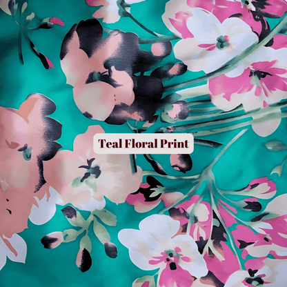 Reversible Stretch Tie Charmeuse Silk Satin Bonnet in Teal Flowers - PHC