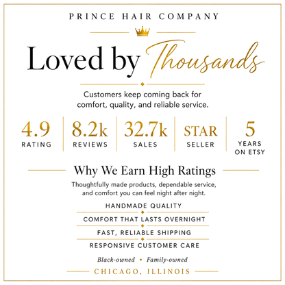 Promotional graphic for Prince Hair Company highlighting customer ratings, reviews, sales, and other metrics.