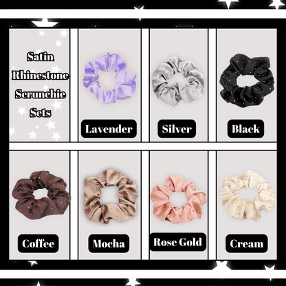 Rhinestone Satin Scrunchie – Sparkly Hair Tie for Ponytails & Buns | Formal Hair Accessory | Glam Scrunchie for Women and Girls - PHC