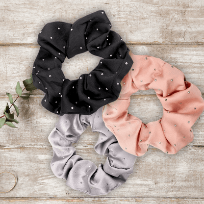 Rhinestone Satin Scrunchie – Sparkly Hair Tie for Ponytails & Buns | Formal Hair Accessory | Glam Scrunchie for Women and Girls - PHC