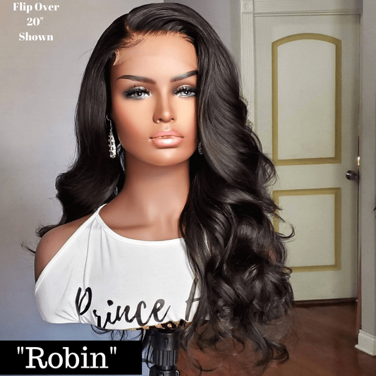 Robin 5x5 HD lace Burmese body wave wig on original mannequin