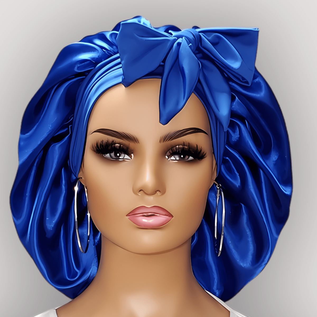 Royal Blue Satin - Lined Stretch Tie Bonnet - PHC
