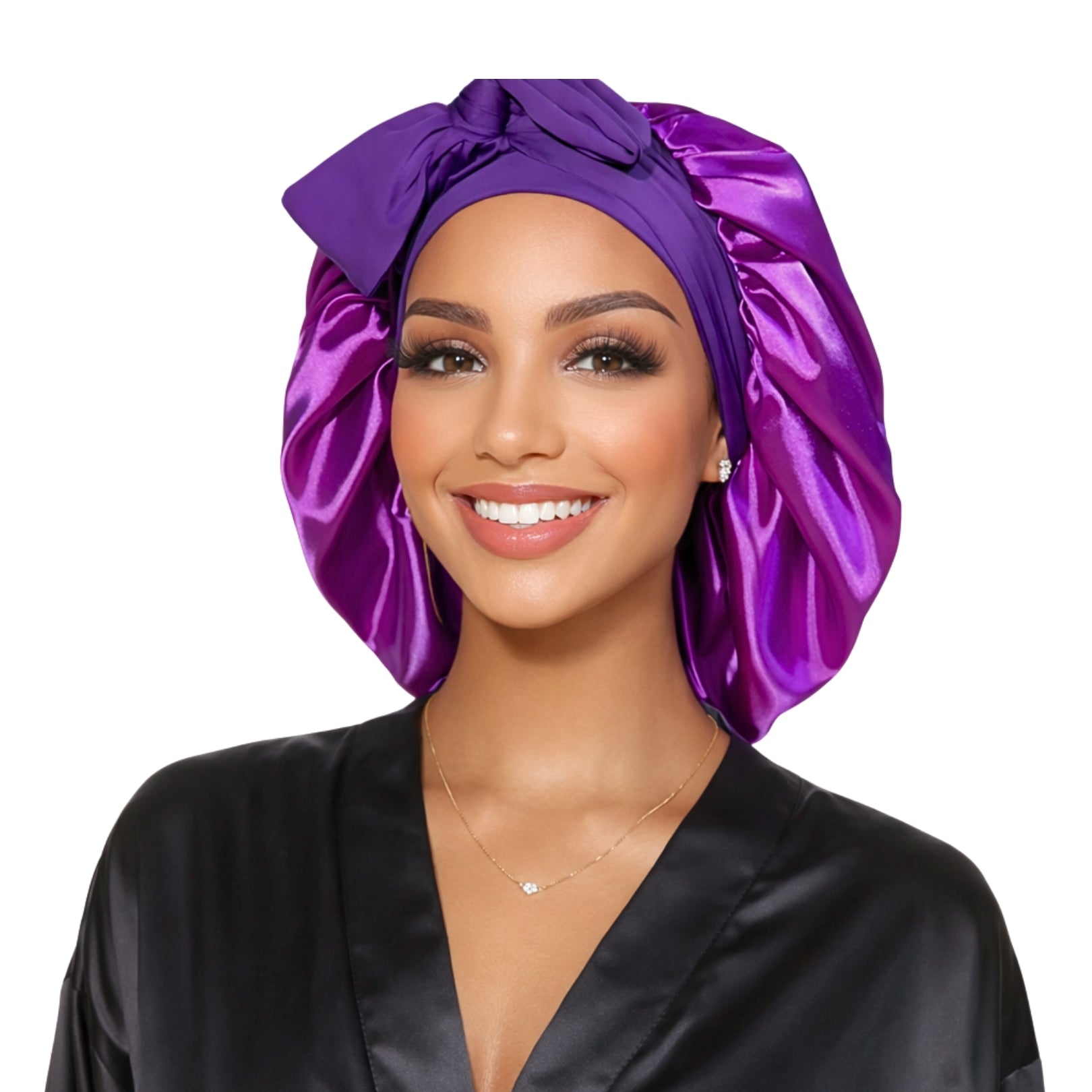 Purple Original Stretch Tie satin bonnet by Prince Hair Company — adjustable, stays on all night for curls, braids & locs