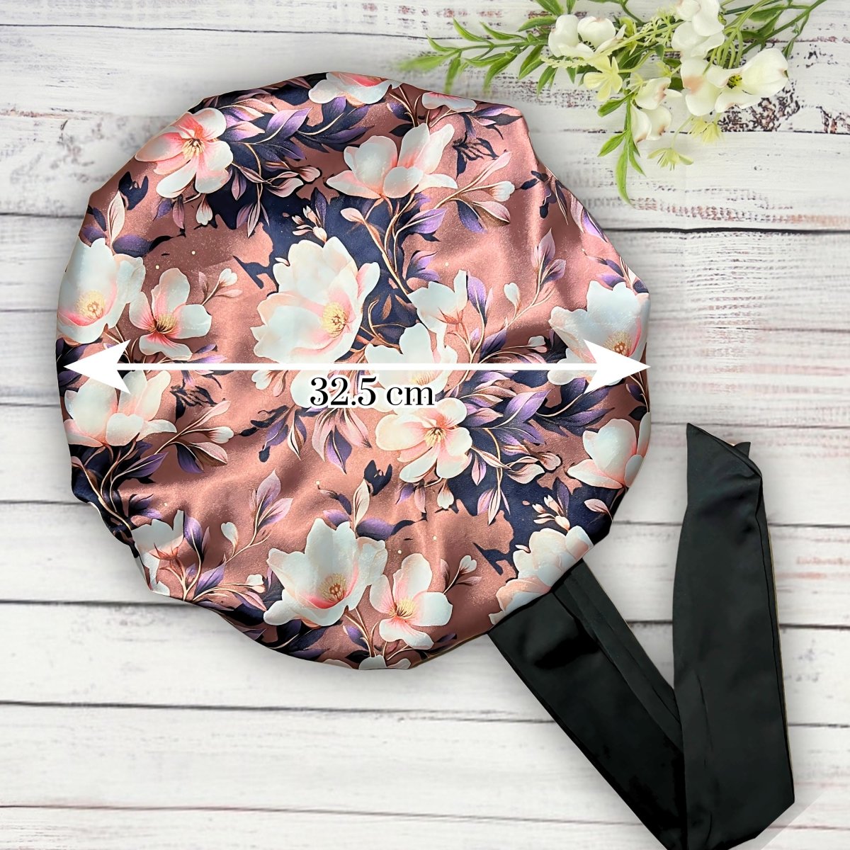 Brown Magnolia Stretch Tie Satin Sleep Cap for Curly, Braids & Natural Hair - PHC