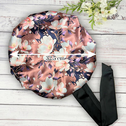Brown Magnolia Stretch Tie Satin Sleep Cap for Curly, Braids & Natural Hair - PHC