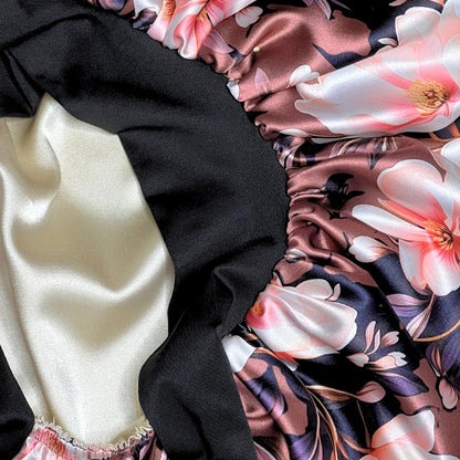 Brown Magnolia Stretch Tie Satin Sleep Cap for Curly, Braids & Natural Hair - PHC