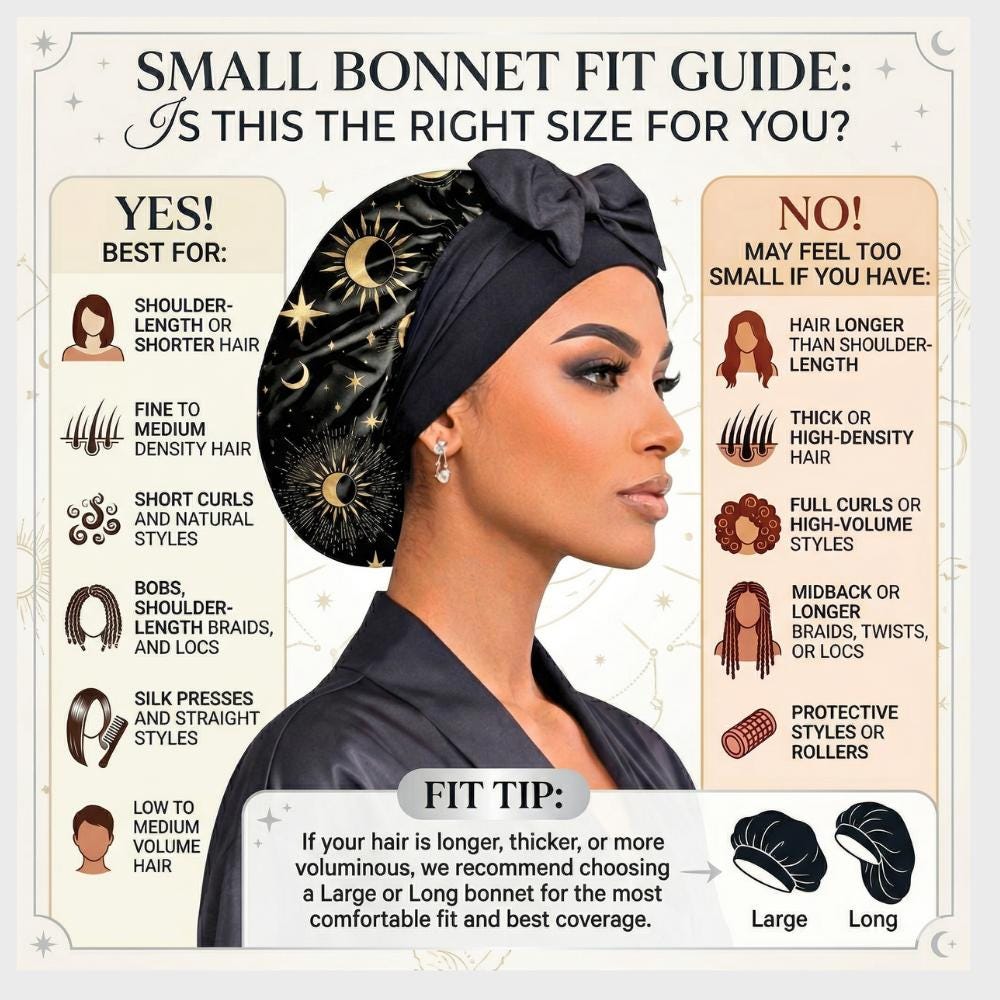 Satin Bonnet for Sleeping, Satin Lined, Adjustable Stretch Ties, Reversible, Exclusive Prints, Small/Large - PHC