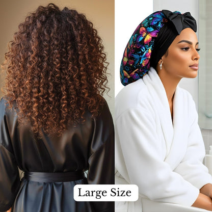 Satin Bonnet & Scrunchie Gift Set, Adjustable Stretch Tie Sleep Cap, 3 Small Scrunchies, Multiple Colors Available - PHC