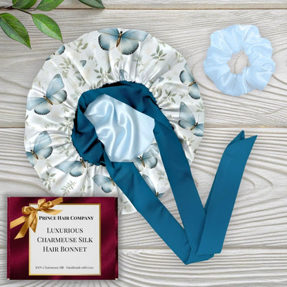 Satin Bonnet & Scrunchie Gift Set, Adjustable Stretch Tie Sleep Cap, 3 Small Scrunchies, Multiple Colors Available - PHC