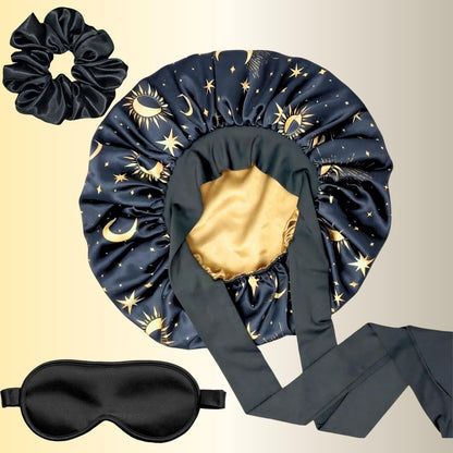Satin Kimono Robe Gift Set for Women with Bonnet, Eye Mask and Scrunchie - PHC