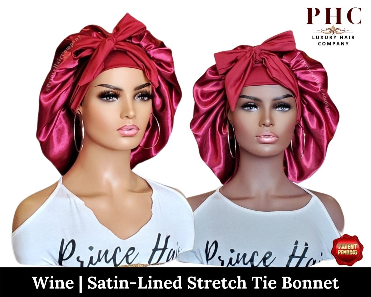 Satin Lined Hair Bonnet with Long Wide Stretch Ties - PHC