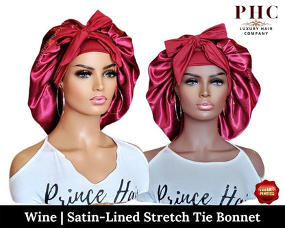 Satin Lined Hair Bonnet with Long Wide Stretch Ties - PHC