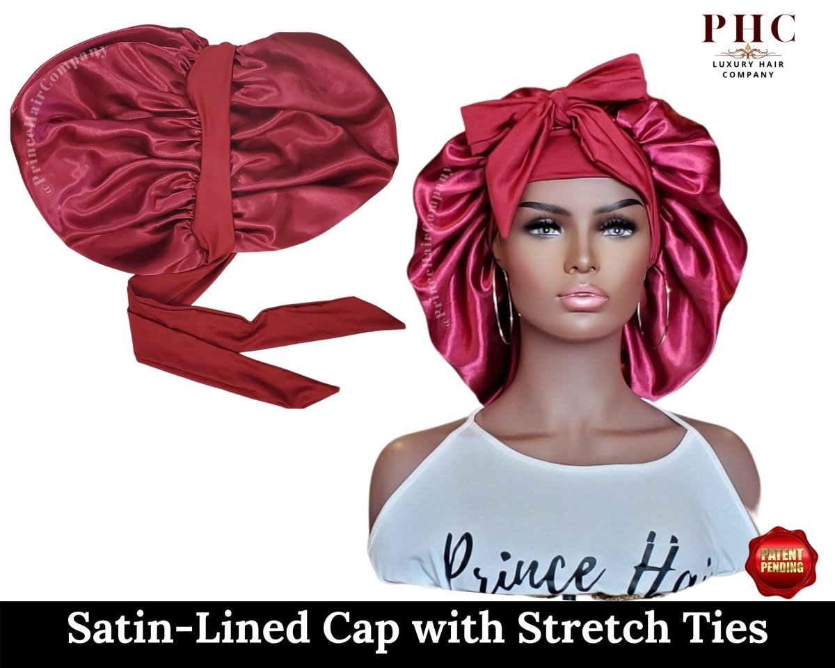 Satin Lined Hair Bonnet with Long Wide Stretch Ties - PHC